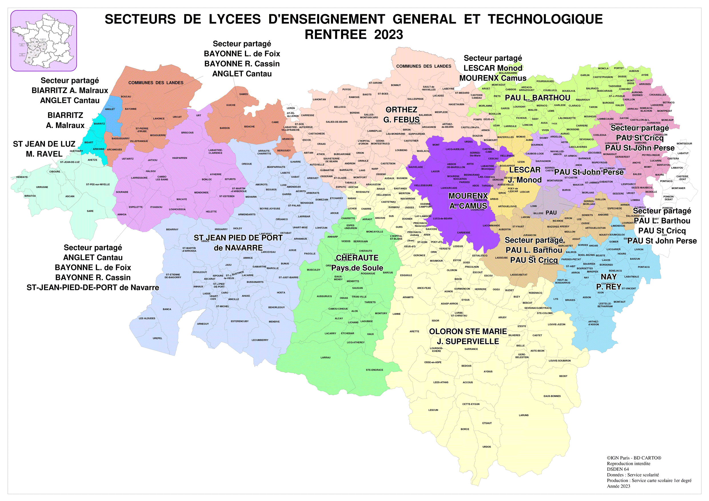 Carte secteurs de lycées du 64 RS2023