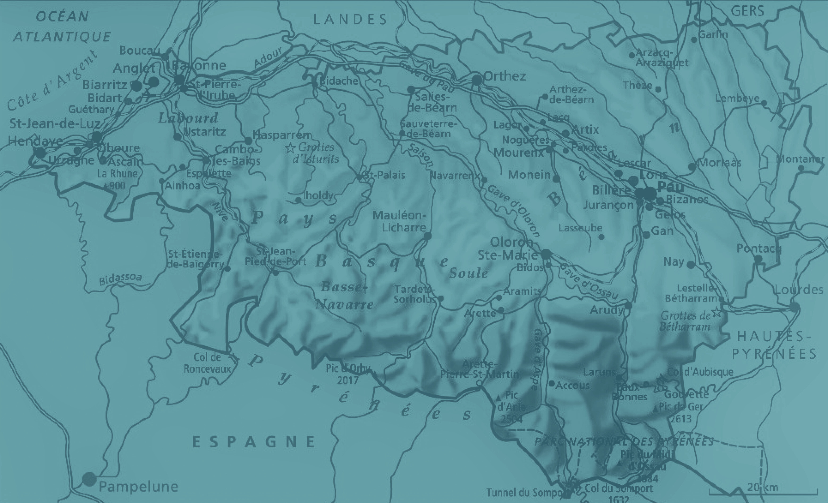 Carte pyrenees atlantiques bleue